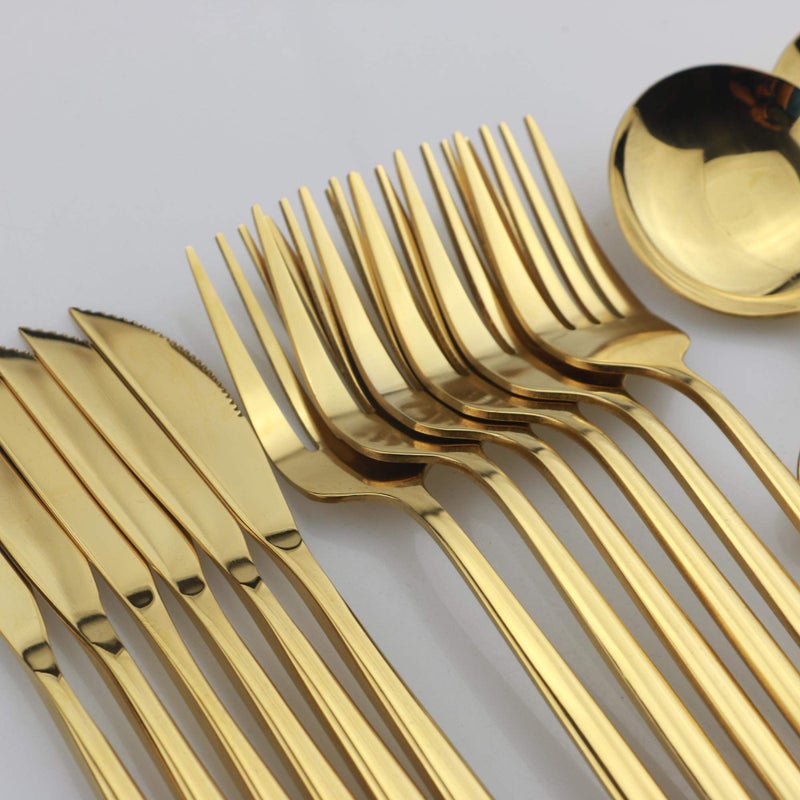 JANKNG 24-Piece Flatware Set, 18/0 Stainless Steel Knife Fork Spoon Teaspoon Silverware Set, Service for 6, MIrror Gold - Image 4